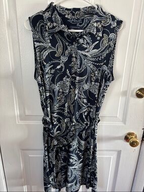 Tommy Hilfiger Navy Paisley Button-Front Midi Dress